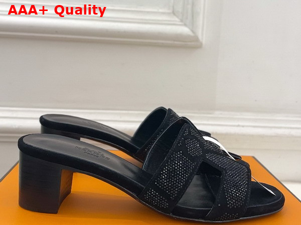 Hermes Oasis Sandal in Suede Goatskin with Iconic H Cut Out Detail and Figure Artistique Inspired Rhinestone Motif Replica
