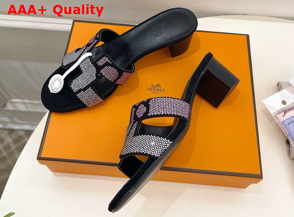 Hermes Oasis Sandal in Suede Goatskin with Iconic H Cut Out Detail and Figure Artistique Inspired Rhinestone Motif Replica
