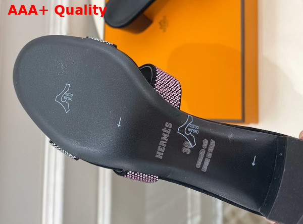 Hermes Oasis Sandal in Suede Goatskin with Iconic H Cut Out Detail and Figure Artistique Inspired Rhinestone Motif Replica