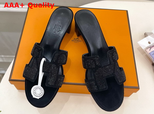 Hermes Oasis Sandal in Suede Goatskin with Iconic H Cut Out Detail and Figure Artistique Inspired Rhinestone Motif Replica