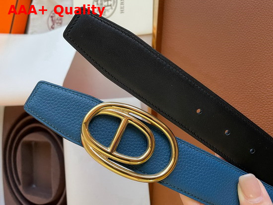 Hermes Odyssee Belt Buckle Reversible Leather Strap 32mm Bleu France Noir Replica
