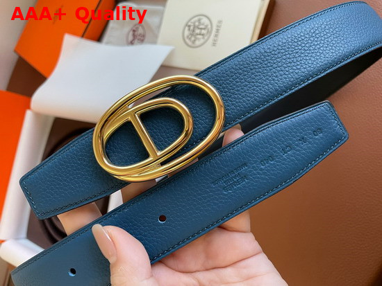 Hermes Odyssee Belt Buckle Reversible Leather Strap 32mm Bleu France Noir Replica