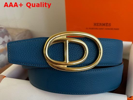 Hermes Odyssee Belt Buckle Reversible Leather Strap 32mm Bleu France Noir Replica