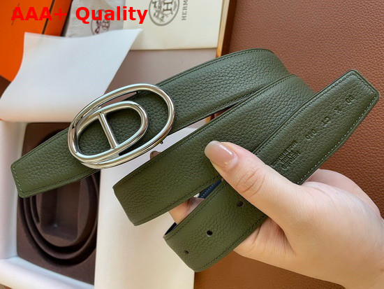 Hermes Odyssee Belt Buckle Reversible Leather Strap 32mm Graphite Vert De Gris Replica
