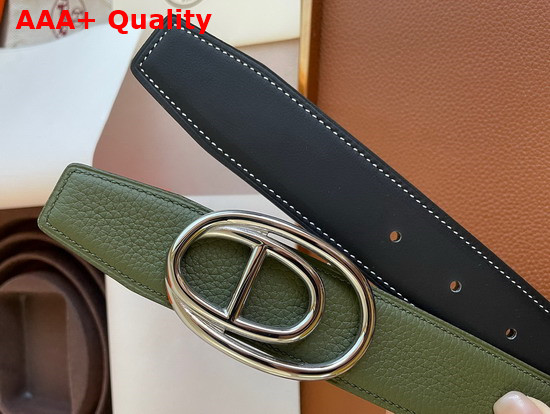 Hermes Odyssee Belt Buckle Reversible Leather Strap 32mm Graphite Vert De Gris Replica