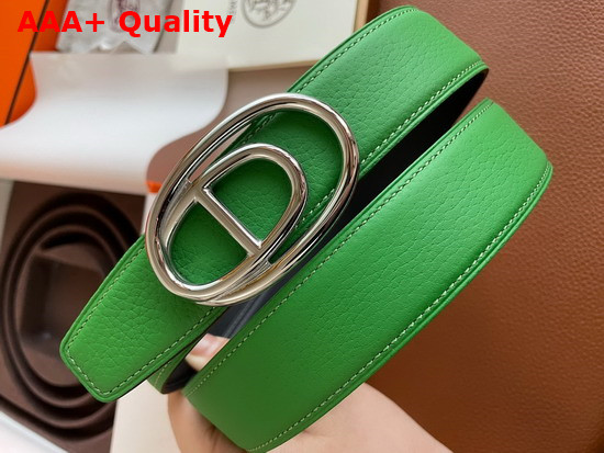 Hermes Odyssee Belt Buckle Reversible Leather Strap 32mm Green Black Replica