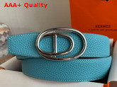 Hermes Odyssee Belt Buckle Reversible Leather Strap 32mm Light Blue Black Replica