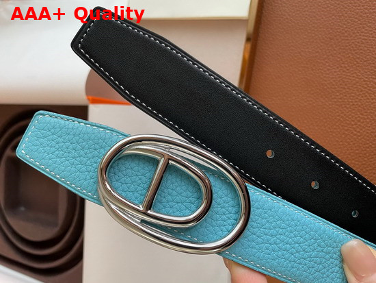 Hermes Odyssee Belt Buckle Reversible Leather Strap 32mm Light Blue Black Replica