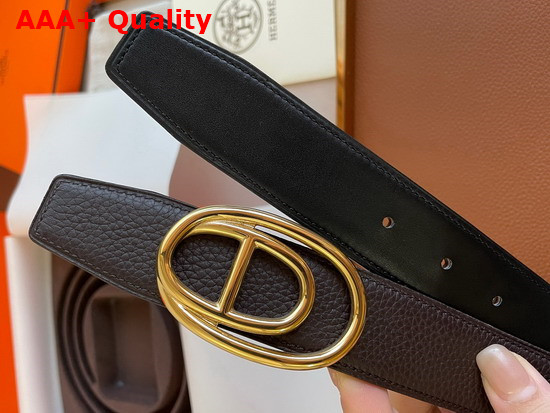 Hermes Odyssee Belt Buckle Reversible Leather Strap 32mm Noir Chocolate Replica