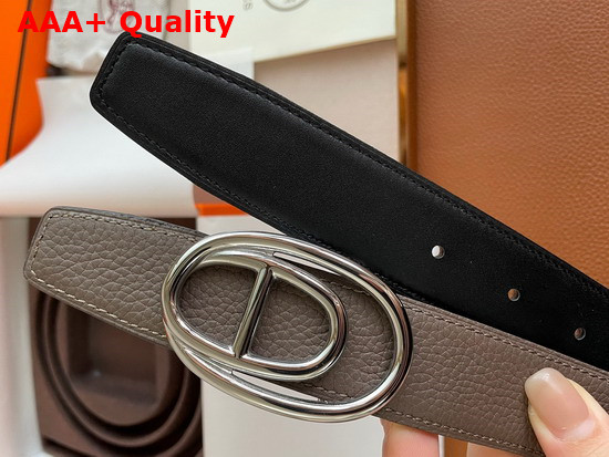 Hermes Odyssee Belt Buckle Reversible Leather Strap 32mm Noir Etain Replica