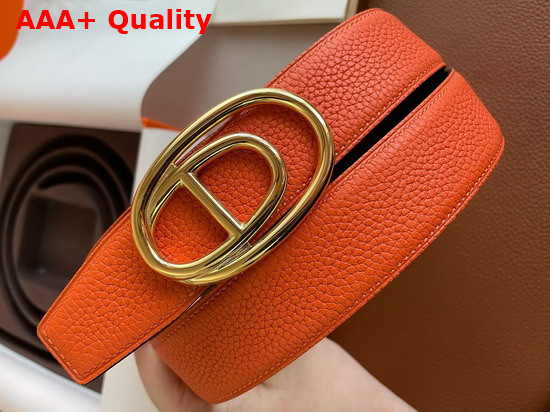 Hermes Odyssee Belt Buckle Reversible Leather Strap 32mm Orange Noir Replica