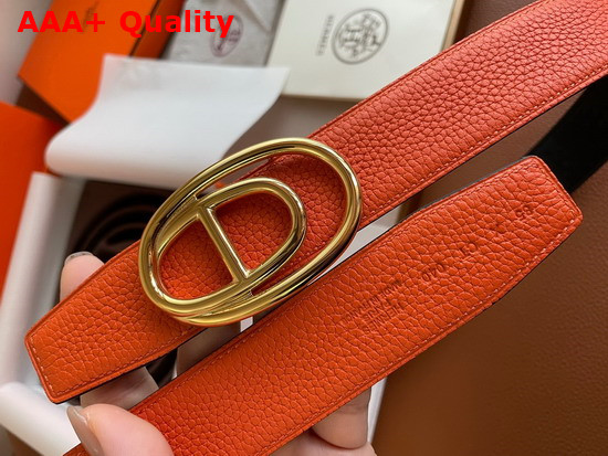 Hermes Odyssee Belt Buckle Reversible Leather Strap 32mm Orange Noir Replica