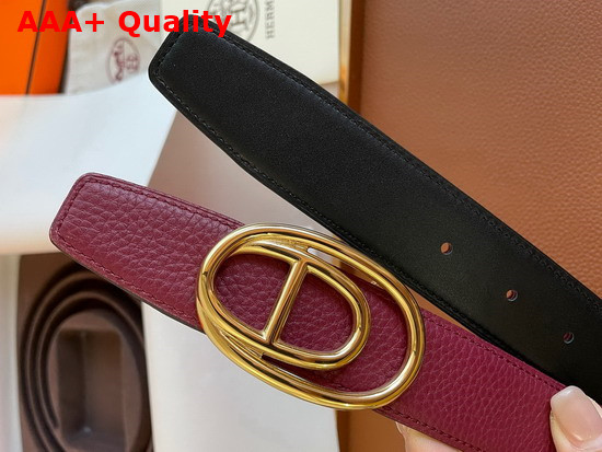 Hermes Odyssee Belt Buckle Reversible Leather Strap 32mm Rouge Noir Replica