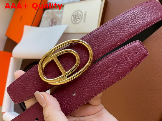 Hermes Odyssee Belt Buckle Reversible Leather Strap 32mm Rouge Noir Replica