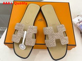 Hermes Oran Sandal in Beige Braided Suede Goatskin with Iconic H Cut Out Detail Replica