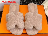 Hermes Oran Sandal in Beige Teddy Shearling Replica