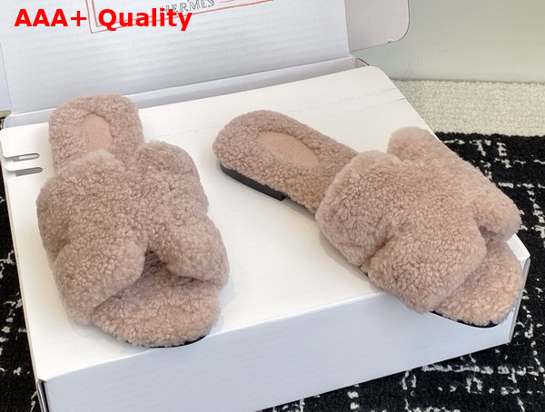 Hermes Oran Sandal in Beige Teddy Shearling Replica
