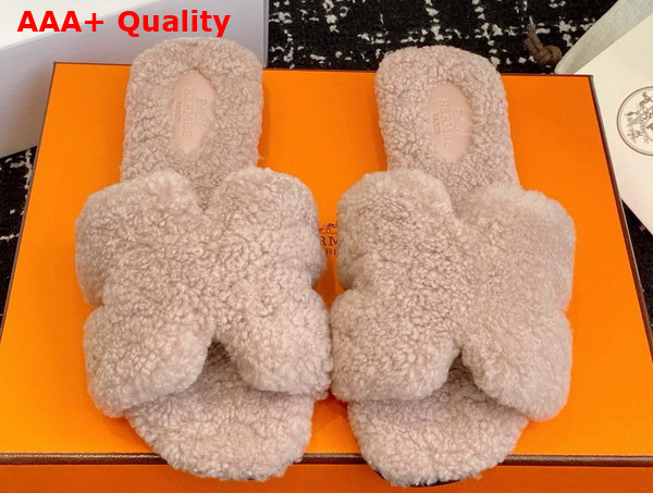 Hermes Oran Sandal in Beige Teddy Shearling Replica