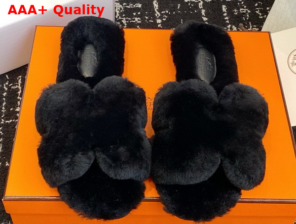 Hermes Oran Sandal in Black Shearling Replica