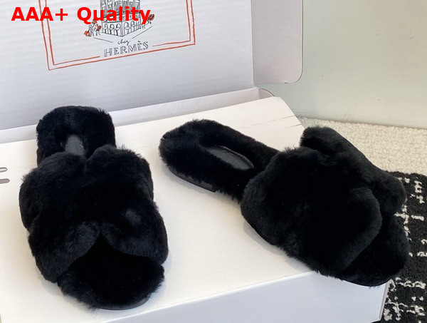 Hermes Oran Sandal in Black Shearling Replica