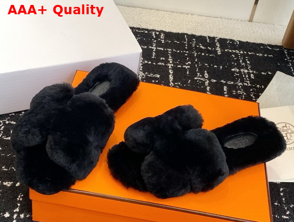 Hermes Oran Sandal in Black Shearling Replica