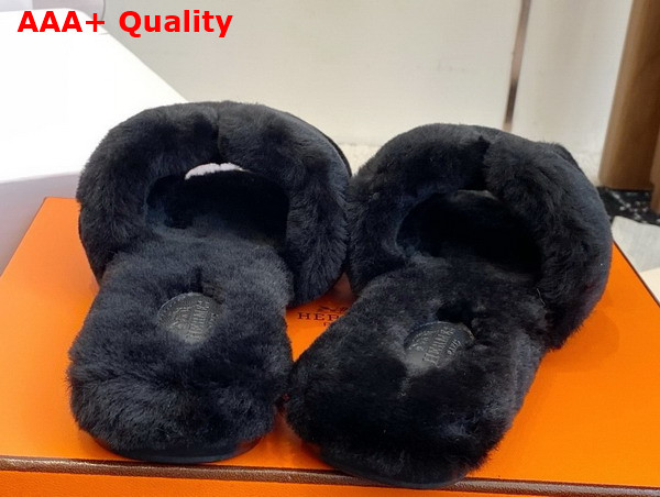 Hermes Oran Sandal in Black Shearling Replica