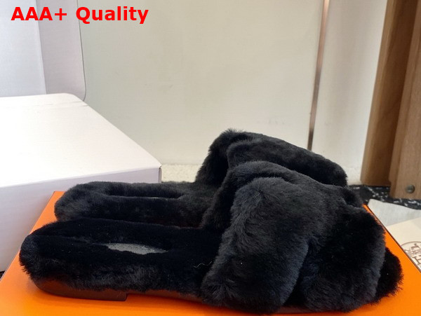 Hermes Oran Sandal in Black Shearling Replica