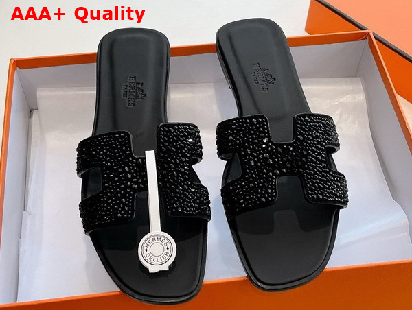 Hermes Oran Sandal in Black Suede with Rhinestones Replica