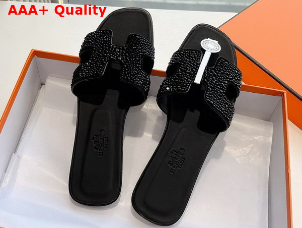 Hermes Oran Sandal in Black Suede with Rhinestones Replica