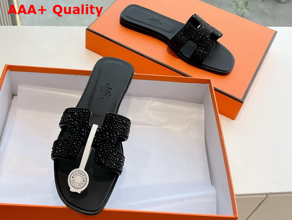 Hermes Oran Sandal in Black Suede with Rhinestones Replica
