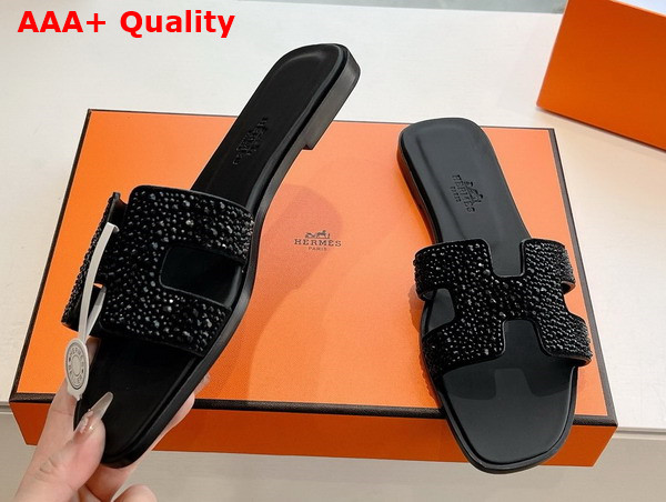 Hermes Oran Sandal in Black Suede with Rhinestones Replica