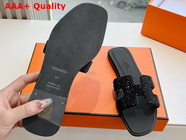 Hermes Oran Sandal in Black Suede with Rhinestones Replica