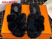 Hermes Oran Sandal in Black Teddy Shearling Replica