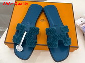 Hermes Oran Sandal in Blue Braided Suede Goatskin with Iconic H Cut Out Detail Replica