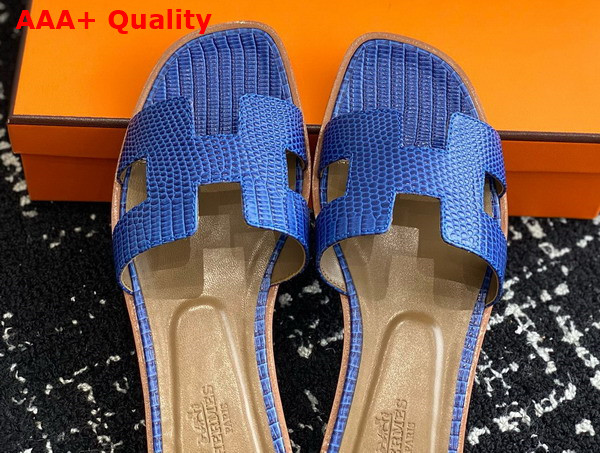 Hermes Oran Sandal in Blue Lizard Effect Calfskin Replica