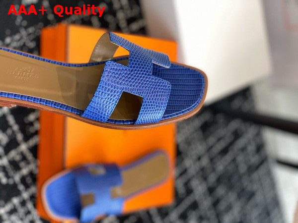 Hermes Oran Sandal in Blue Lizard Effect Calfskin Replica