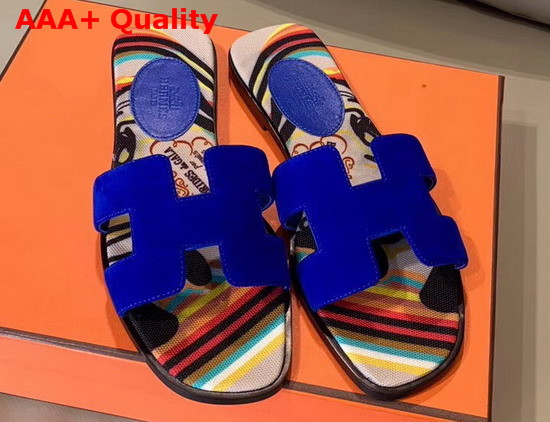 Hermes Oran Sandal in Blue Suede Goatskin Replica