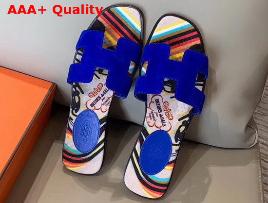 Hermes Oran Sandal in Blue Suede Goatskin Replica