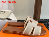 Hermes Oran Sandal in Fringed Linen Canvas Beige and Naturel Replica