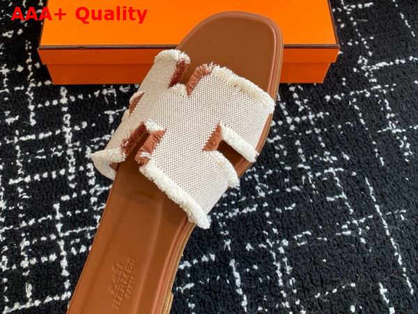 Hermes Oran Sandal in Fringed Linen Canvas Beige and Naturel Replica