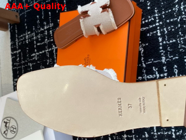 Hermes Oran Sandal in Fringed Linen Canvas Beige and Naturel Replica