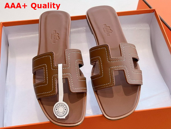 Hermes Oran Sandal in Gold Embroidered Calfskin with Iconic H Cut Out Replica