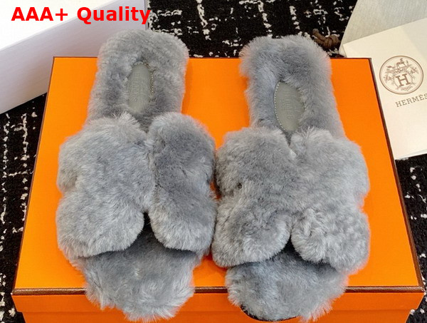 Hermes Oran Sandal in Gray Shearling Replica