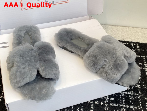 Hermes Oran Sandal in Gray Shearling Replica