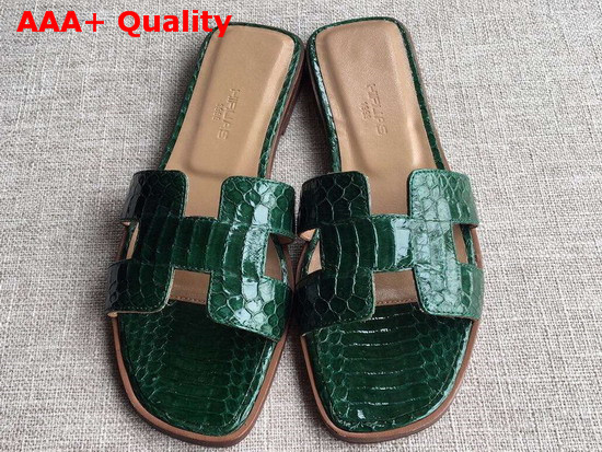 Hermes Oran Sandal in Green Snakeskin Replica