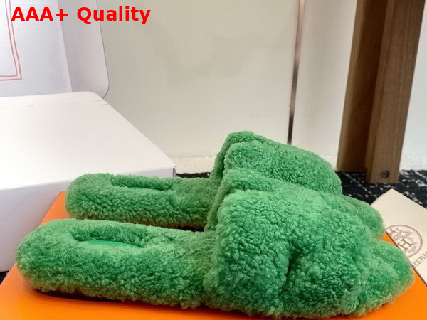 Hermes Oran Sandal in Green Teddy Shearling Replica