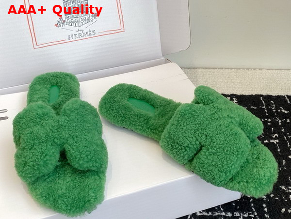 Hermes Oran Sandal in Green Teddy Shearling Replica