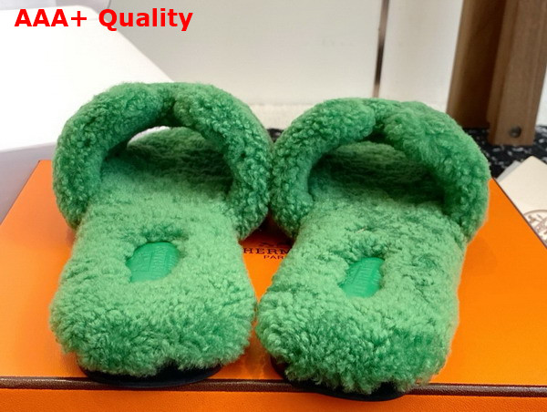 Hermes Oran Sandal in Green Teddy Shearling Replica