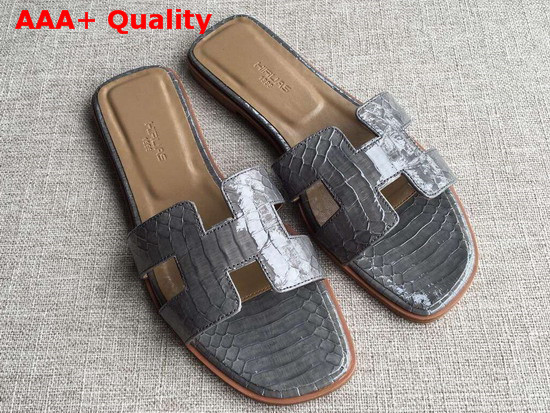 Hermes Oran Sandal in Grey Snakeskin Replica