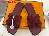 Hermes Oran Sandal in Marron Palissandre Braided Suede Goatskin with Iconic H Cut Out Detail Replica